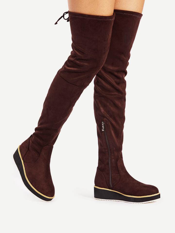 Romwe Round Toe Flat Over Knee Boots