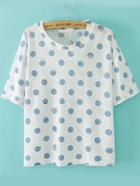 Romwe Round Neck Polka Dot Ripped T-shirt