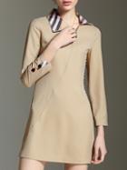 Romwe Camel Lapel Pleated Shift Dress