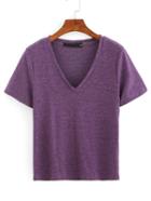 Romwe V-neck Slub T-shirt