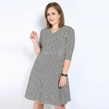 Romwe Plus Houndstooth Print V-neck Dress