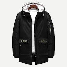 Romwe Men Letter Print Hooded Coat
