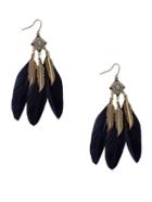 Romwe Black Retro Leaf Feather Drop Earrings