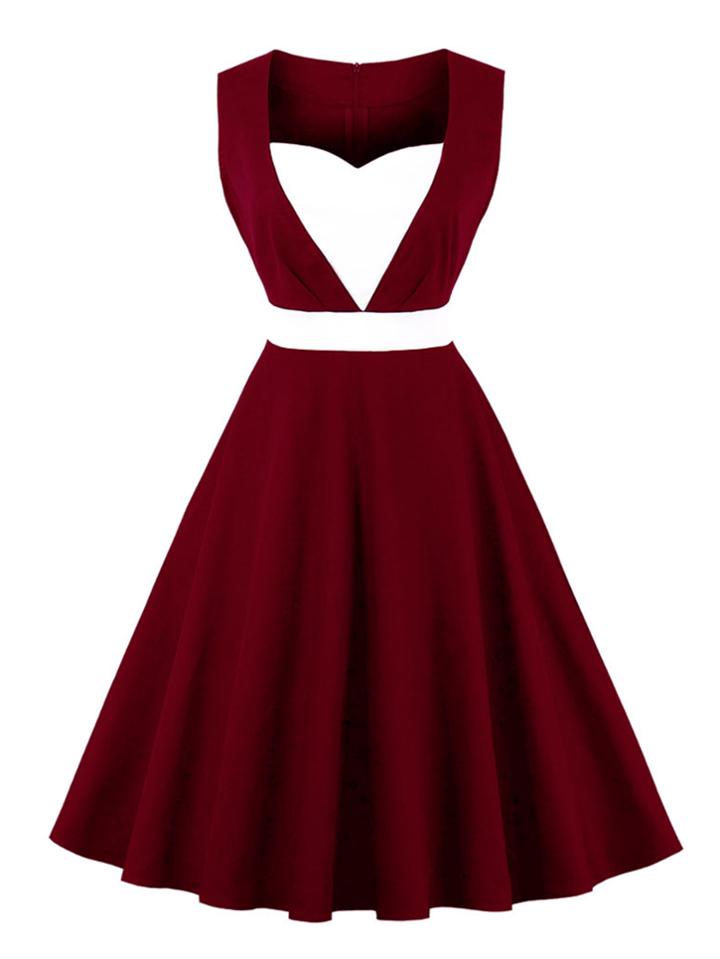 Romwe Contrast Panel Sweetheart Neckline Circle Dress