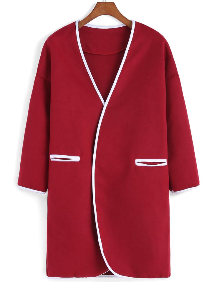 Romwe V Neck Contrast Edge Pockets Coat