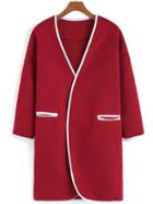 Romwe V Neck Contrast Edge Pockets Coat