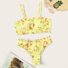 Romwe Floral Frill Trim Bikini Set