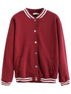 Romwe Burgundy Varsity Print Button Front Jacket