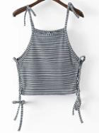 Romwe Black And White Striped Tied Detail Cami Top