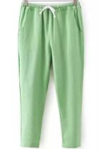 Romwe Drawstring With Pockets Green Pant