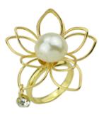 Romwe Fashion Simple Imitation Pearl Big Flower Ring