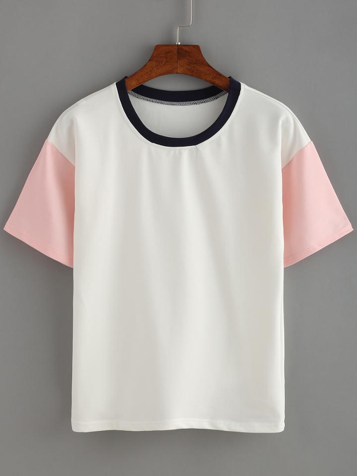 Romwe Contrast Short Sleeve T-shirt