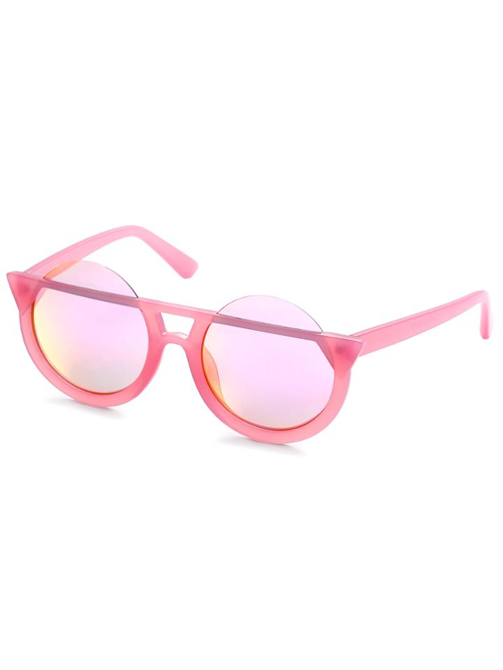 Romwe Pink Frame Iridescent Round Lens Sunglasses