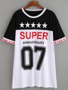 Romwe Contrast Varsity Print Tee Dress