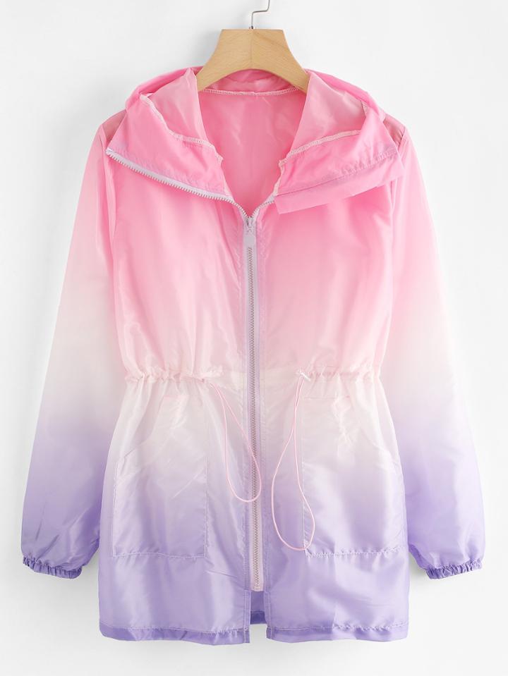 Romwe Drawstring Waist Gradient Jacket