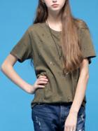 Romwe Short Sleeve Cross Bead T-shirt