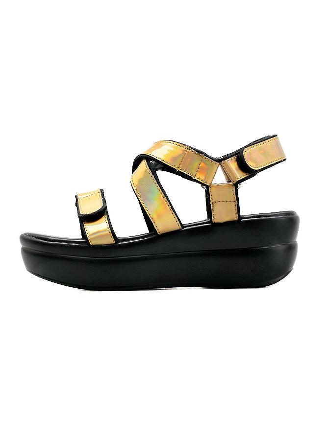Romwe Metallic Yellow Hook&loop Flatform Sandals