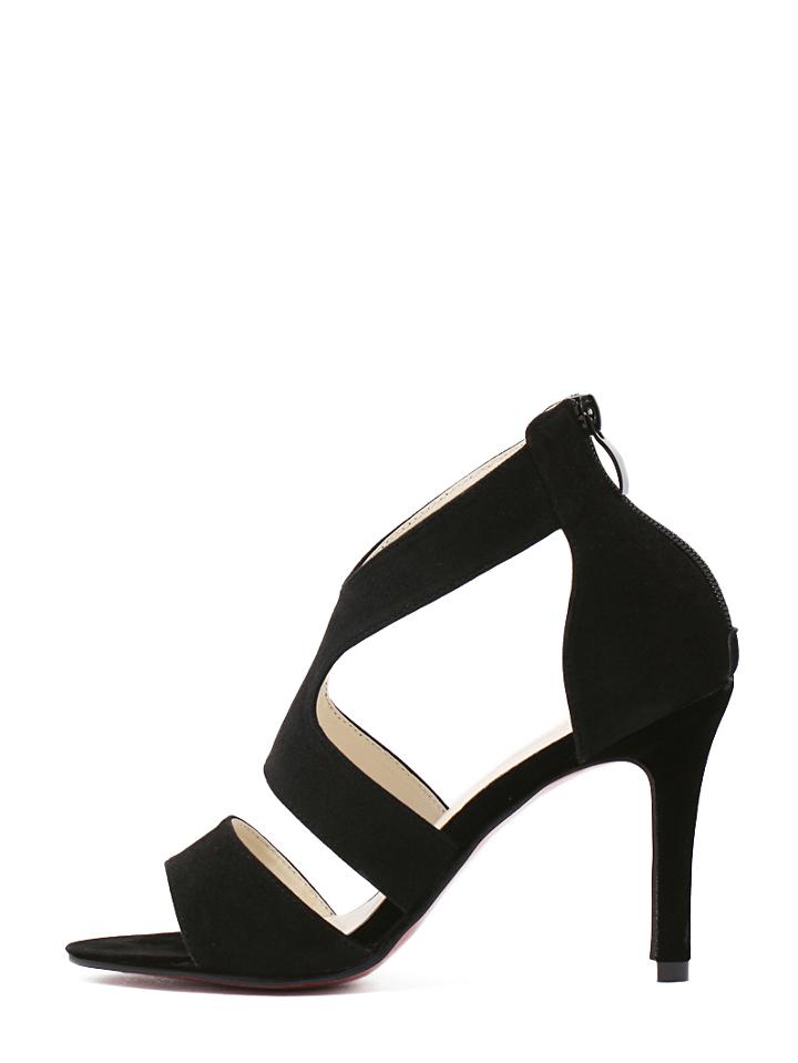 Romwe Black Fauxe Suede Strappy High Heel Sandals