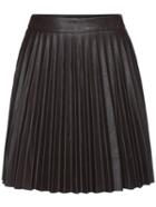 Romwe Pleated Zipper Pu Skirt