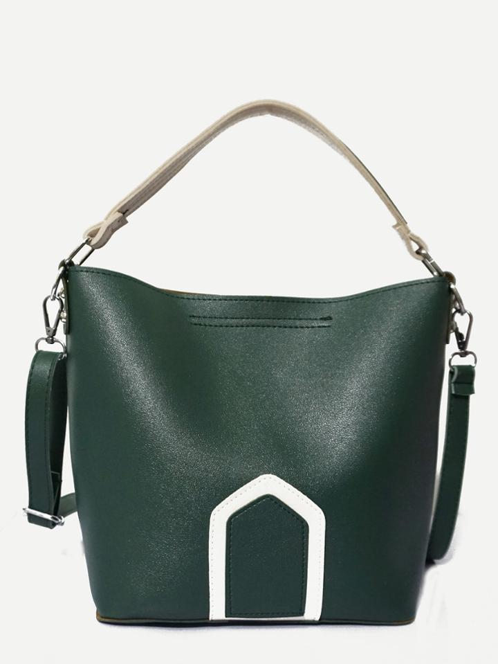 Romwe Geometric Print Pu Shoulder Bag With Handle