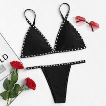 Romwe V-plunge Studded Decorated Bikini Set