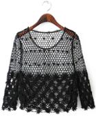 Romwe Black Hollow Out Lace Blouse