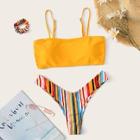 Romwe Cami Top With Rainbow Striped High Cut Bikini