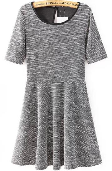 Romwe Round Neck Short Sleeve Pleated Dress