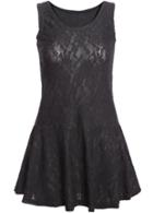 Romwe Sleeveless Embroidered Lace Black Dress
