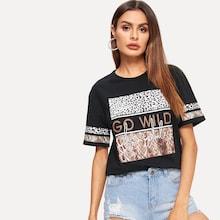 Romwe Letter & Mixed Animal Print Tee