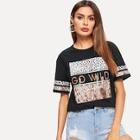 Romwe Letter & Mixed Animal Print Tee