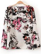 Romwe Round Neck Floral Loose Blouse