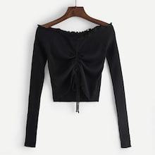 Romwe Lettuce Edge Drawstring Front Sweater