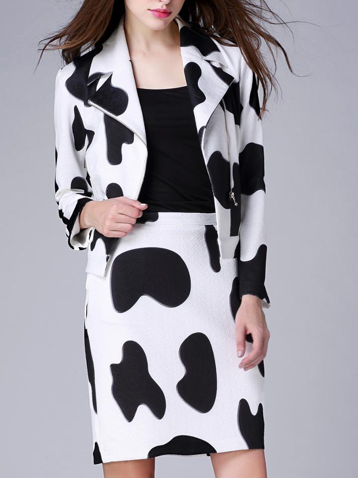Romwe White Lapel Long Sleeve Two Pieces Dress