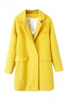 Romwe Pocketed Sheer Yellow Coat