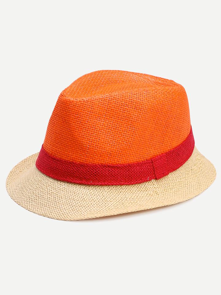Romwe Colorblock Vacation Straw Fedora Hat
