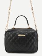 Romwe Black Quilted Pu Handbag With Gold Chain