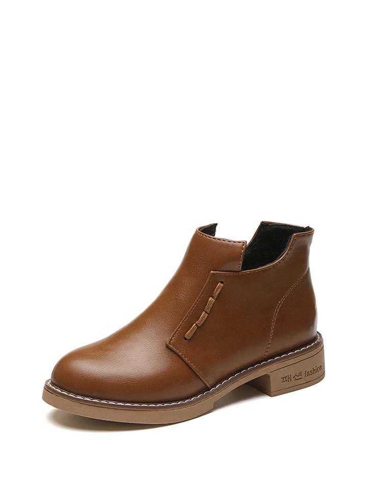 Romwe Faux Leather Cut Out Ankle Boots