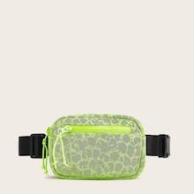 Romwe Zip Detail Mesh Overlay Leopard Bum Bag