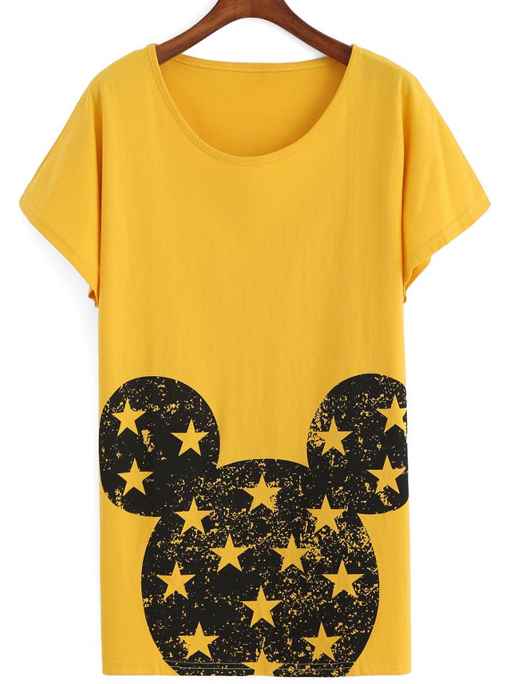 Romwe Short Sleeve Mickey Print T-shirt