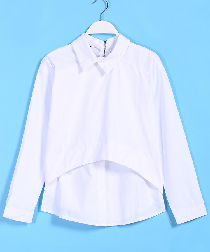 Romwe Zipper Dipped Hem Loose Blouse