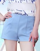 Romwe Pockets Zipper Straight Blue Shorts