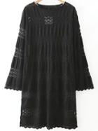 Romwe Bell Sleeve Lace Black Dress
