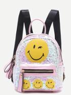 Romwe Pink Sequin Embellished Smiling Face Backpack