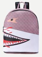 Romwe Pink Pu Shark Mouth Design Backpack