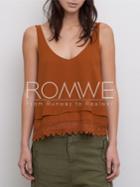 Romwe Brown Spaghetti Strap Backless With Lace Cami Top