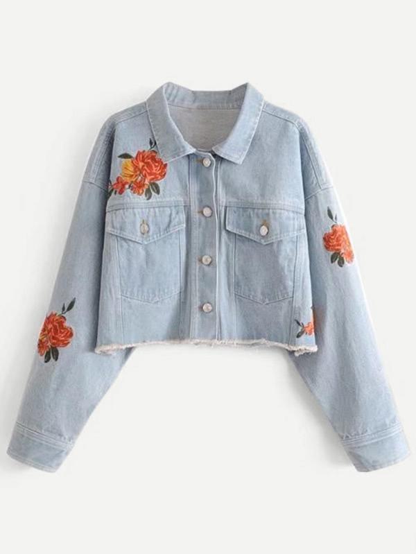 Romwe Raw Hem Crop Denim Jackets