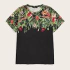 Romwe Guys Tropical& Floral Print Tee