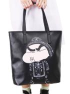 Romwe Black Crayon Shinchan Print Tote Bag
