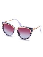 Romwe Black And White Marble Frame Metal Trim Cat Eye Sunglasses